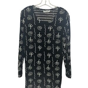 Softwear by Mark Singer Womens Black White‎ Tribal Print Ribbed Tunic Top L/S